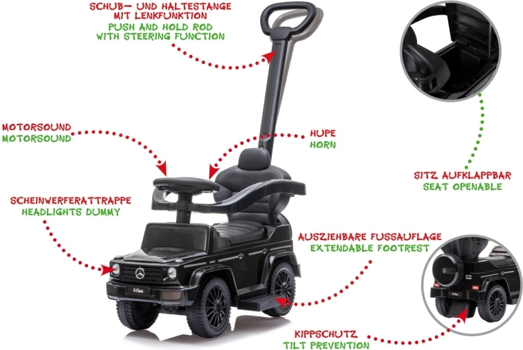 Mașinuță fără pedale pentru copii Mercedes-Benz G 350 d 3 în 1, neagră