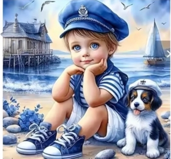 Pictură cu diamante Micul marinar 30 × 40 cm