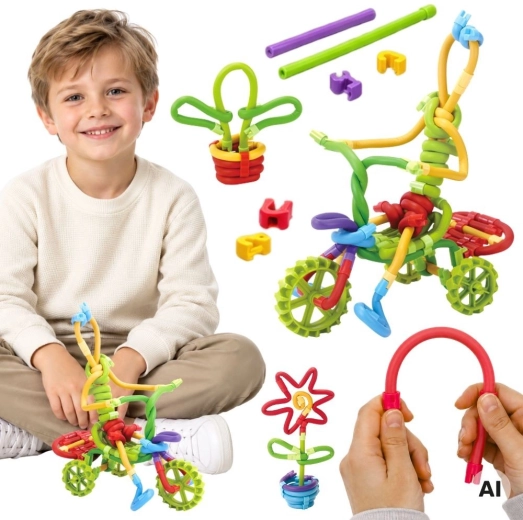 Set de construcție creativ 3D WOOPIE cu tije flexibile, 85 de piese