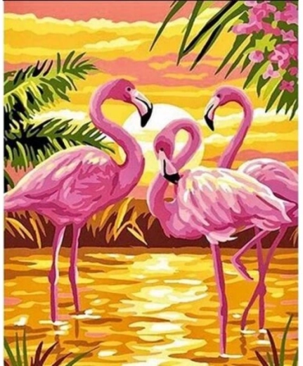 Pictură după numere pe ramă 40 × 50 cm – flamingi roz