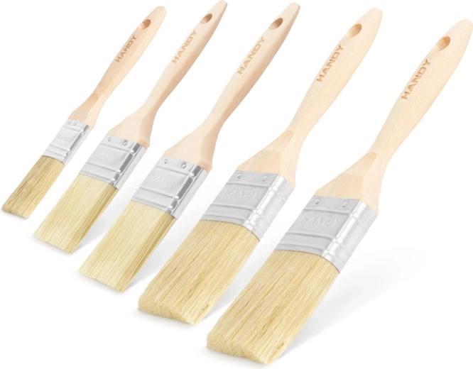 Set de pensule plate pentru vopsit, cu mâner din lemn, 5 bucăți
