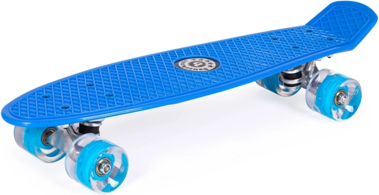 Fiszka albastră (penny board) cu roți LED luminoase