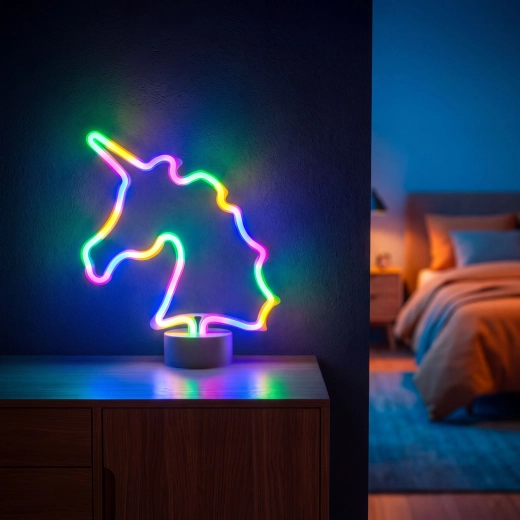 Lampă LED neon colorată în formă de unicorn