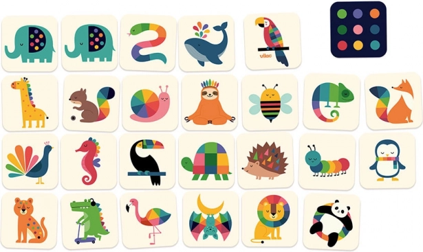 Vilac joc de memorie din lemn – animăluțe curcubeu