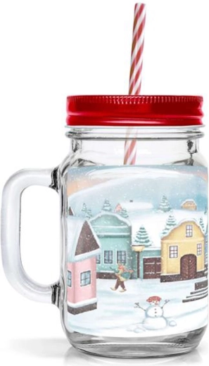 Pahar cu pai TORO 450 ml cu motiv de sat de Crăciun