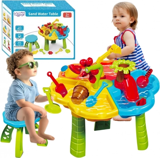 Măsuță Woopie pentru apă și nisip 2‑în‑1 cu scăunel