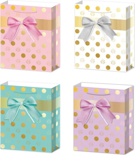 Pungă cadou mărimea L cu fundă și buline