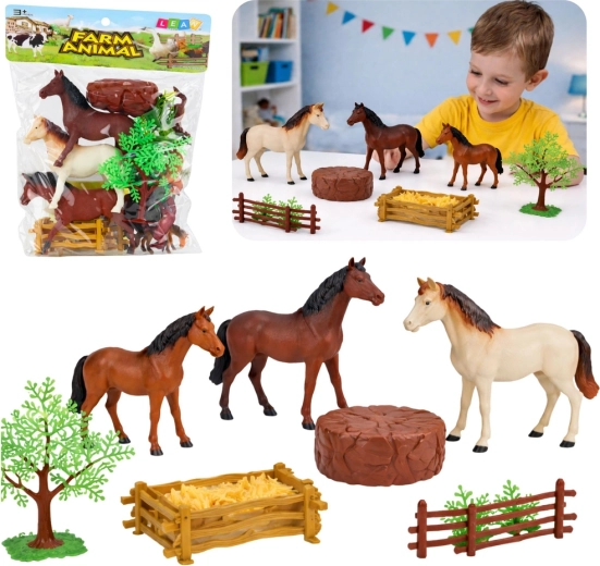 Set figurine cai fermă cu accesorii, 23 de piese