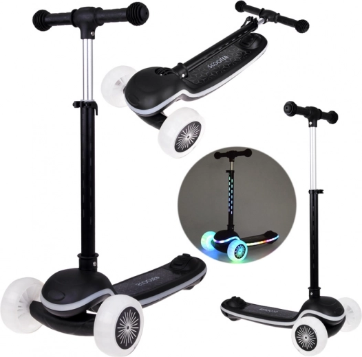 Trotinetă de echilibru pentru copii cu trei roți Scooter cu LED-uri și muzică – negru
