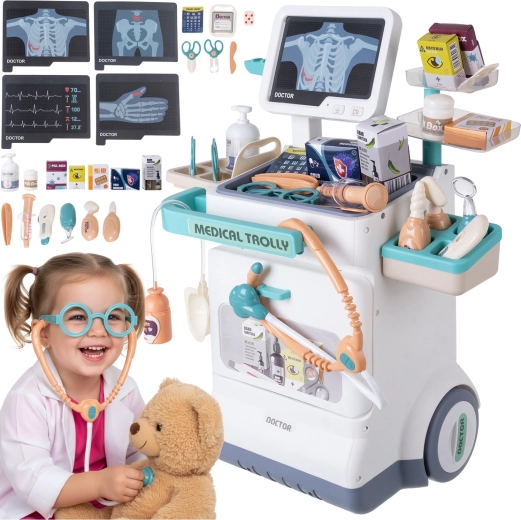Stație medicală pentru copii pe cărucior cu EKG și RTG, 26 piese