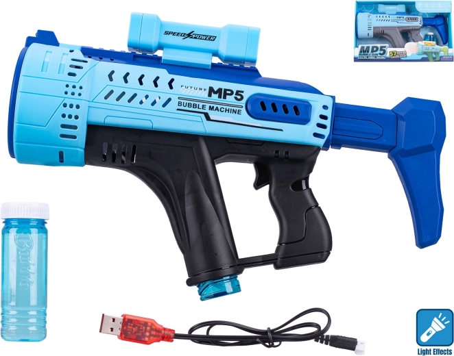 Pistol cu baloane de săpun MP5, albastru, cu efect luminos, 44 cm