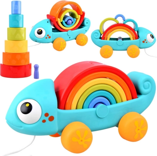 Cameleon curcubeu Montessori, puzzle de asamblat, 18 luni+
