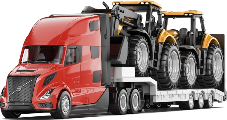 Siku Super cap tractor Volvo VNL 860 cu semiremorcă și tractoare JCB