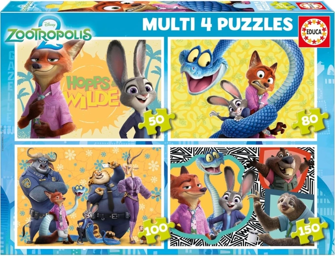 Educa puzzle Zootropolis 4în1 – puzzle progresive pentru copii (50, 80, 100 și 150 piese)