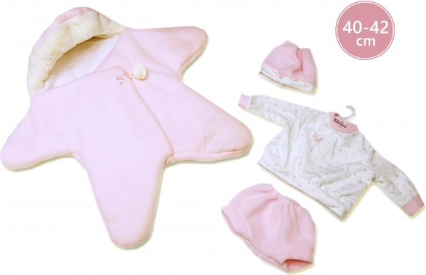 Hăinuțe pentru păpușă NEW BORN 40–42 cm – set roz cu fleece în formă de stea Llorens