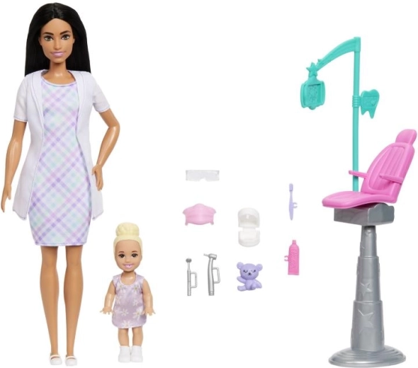 Set de joacă Barbie dentistă – păpușă brunetă
