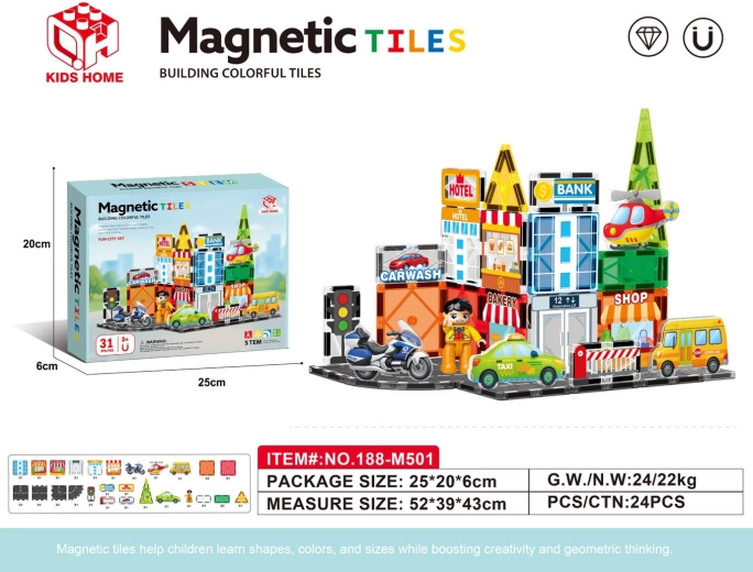 Set de construcție magnetic oraș, 31 de piese
