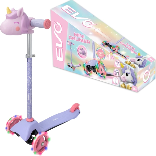 EVO Light Up Mini Cruiser trotinetă trică cu roți LED Unicorn pentru copii