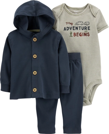 Set din 3 piese pentru bebeluș Carter’s Navy Adventure – body cu mânecă scurtă, cardigan și pantaloni