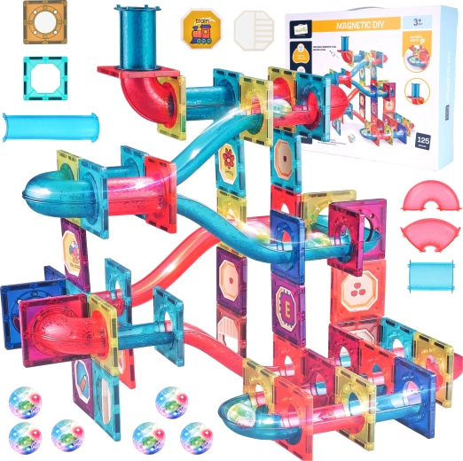 Set de construcție magnetică 3D cu 125 piese cu lumină