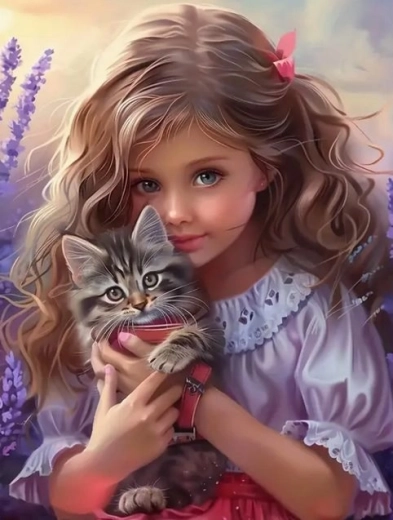 Pictură cu diamante Norimpex – fată cu pisică 30 × 40 cm