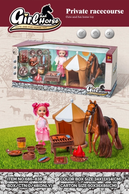 Set de joacă cu căluț, păpușă și accesorii