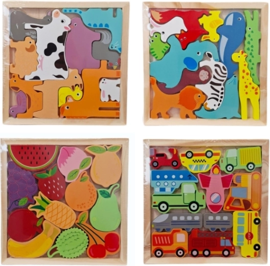 Puzzle din lemn de tip încastrare cu motive colorate - 1 bucată