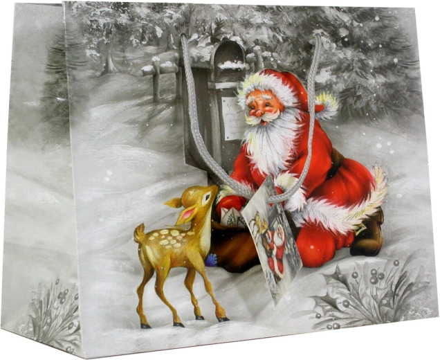 Pungă cadou de Crăciun Santa Claus, mărime medie pe lățime, mix de motive - 1 bucată