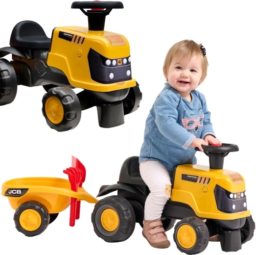 Tractor fără pedale JCB Fastrac cu remorcă, lopățică și greblă