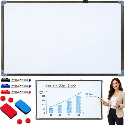 Tablă magnetică ștergibilă cu accesorii 90 × 60 cm