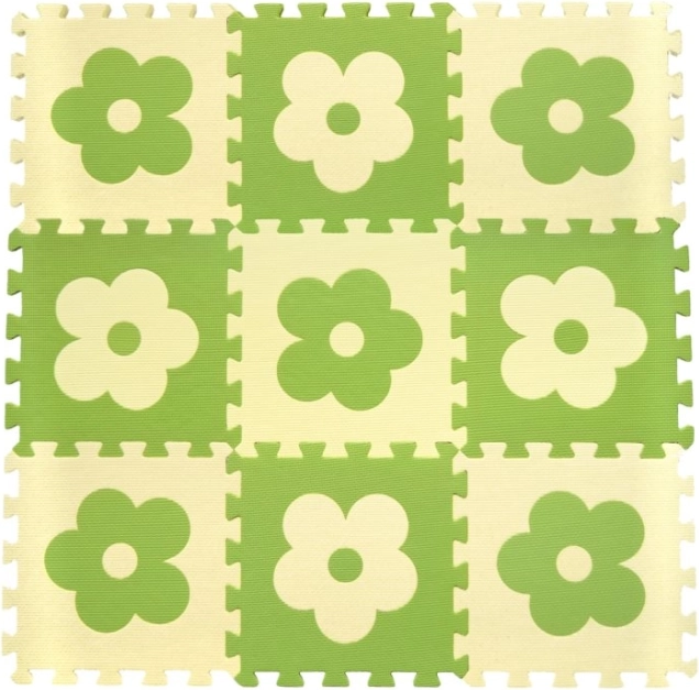 Saltea puzzle cu flori verde-bej