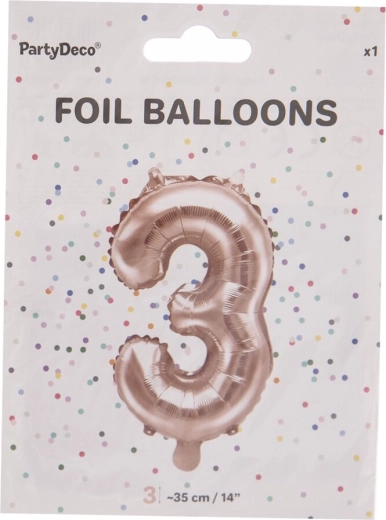 Balon din folie cifra 3, roz perlat, 35 cm