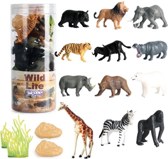 Figurine WOOPIE cu animale sălbatice în tub - 16 buc.