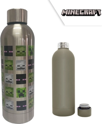 Sticlă din oțel inoxidabil Minecraft Green Mob Heads argintie - 1 bucată