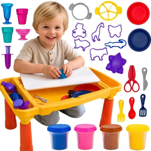 Măsuță creativă Woopie cu plastilină și accesorii, 40 de piese