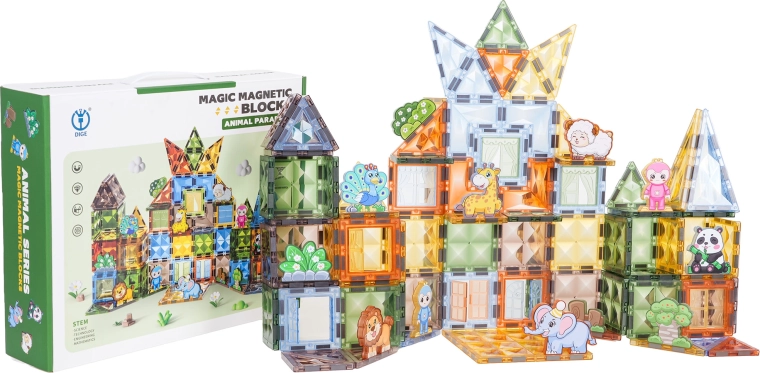 Set magnetic de construcție pentru copii, 116 piese, cu animăluțe