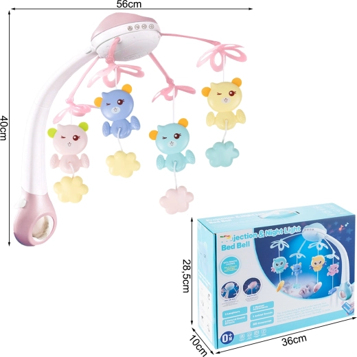 Carusel pentru pătuț cu proiector și telecomandă, 500 de melodii