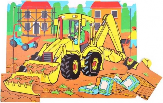 BIGJIGS TOYS puzzle din lemn cu excavator, 9 piese