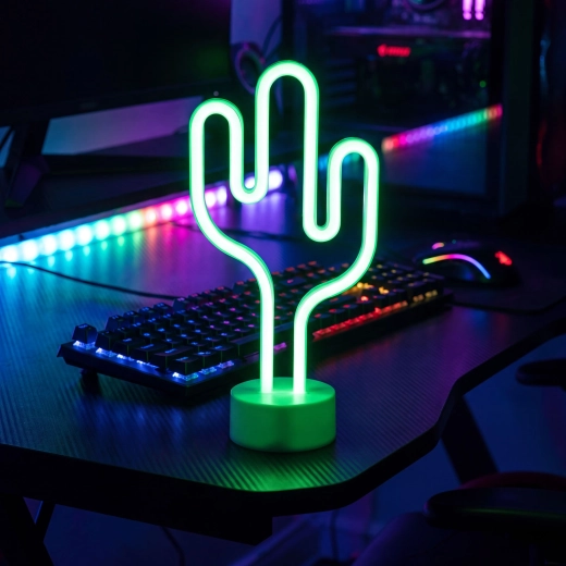 Lampă LED neon, cactus verde