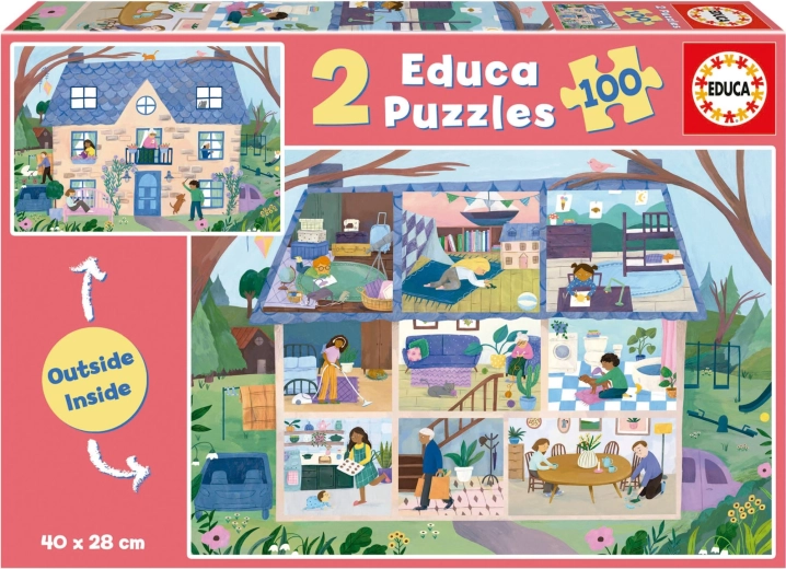 Educa puzzle Outside, Inside casă 2×100 piese