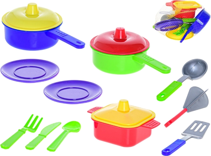 Set de veselă de bucătărie din plastic pentru copii MAD, cu tacâmuri