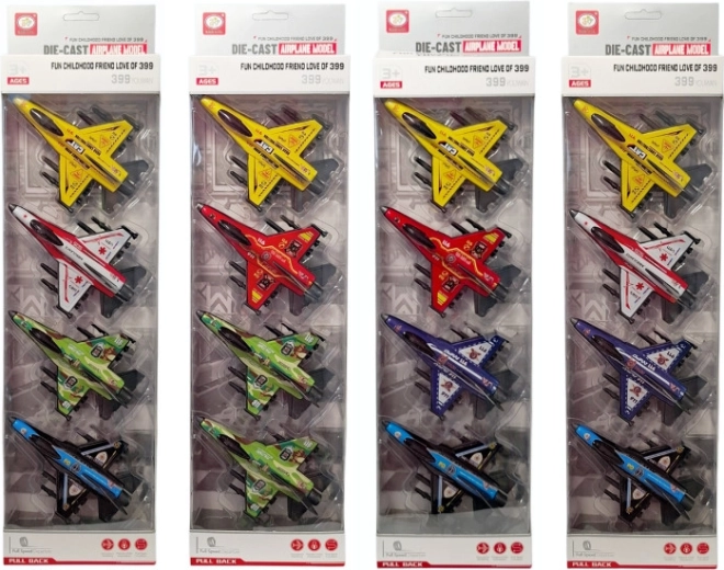 Avion militar metalic – set de 4 bucăți cu mecanism pull-back
