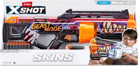 X-Shot Skins Last Stand Beast Mode – blaster cu săgeți din spumă pentru copii (16 săgeți)