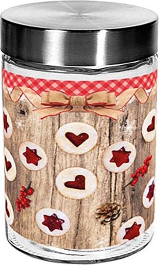 Borcan de sticlă TORO 1100 ml cu motiv de Crăciun linzer
