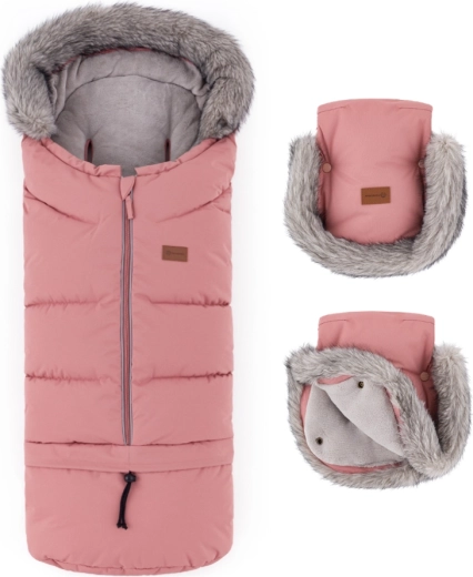 Petite&Mars set de iarnă: sac pentru cărucior Arctic 4v1 și mănuși pentru cărucior Furry old rose
