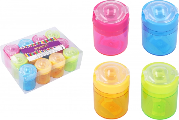 Ascuțitoare pentru două creioane cu rezervor transparent