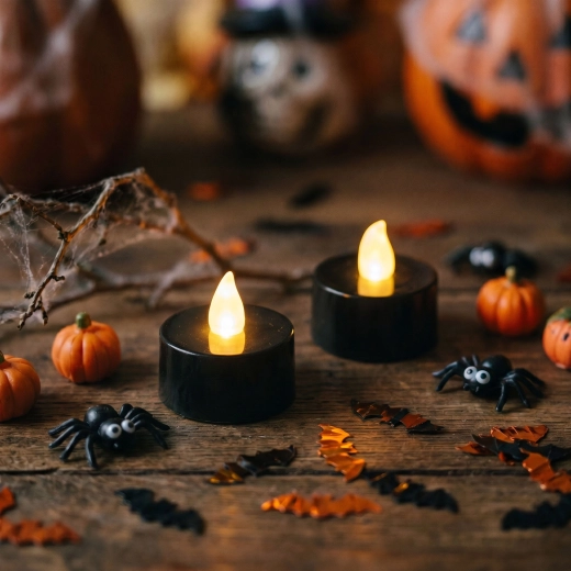 Lumânări LED tip pastilă pentru Halloween, negre, 2 buc.