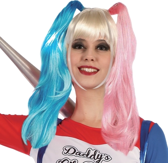 Pălărie de păr pentru copii Harley Quinn – perucă de carnaval negru-roșu