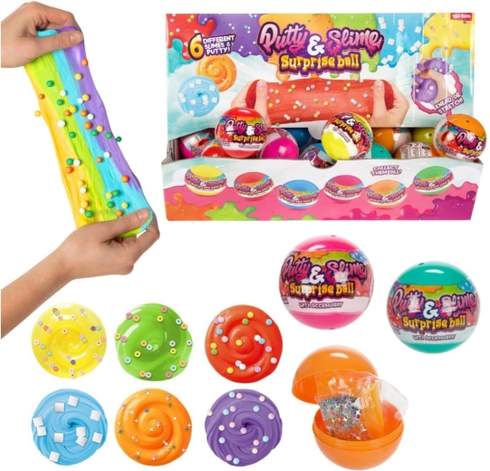 Slime cu accesorii în bilă de 7 cm – mix de tipuri