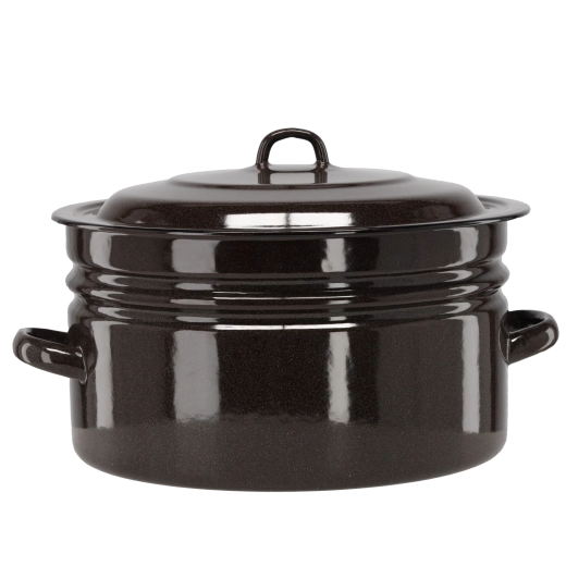 Oală emailată 25 l, diametru 40 cm, maro cu capac